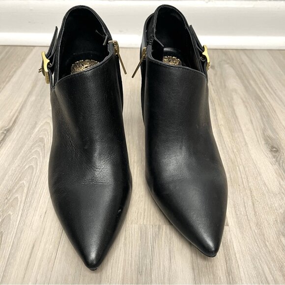 Vince Camuto Booties Kreitha Black Leather Pointed Toe Heeled Ankle - Picture 3 of 7